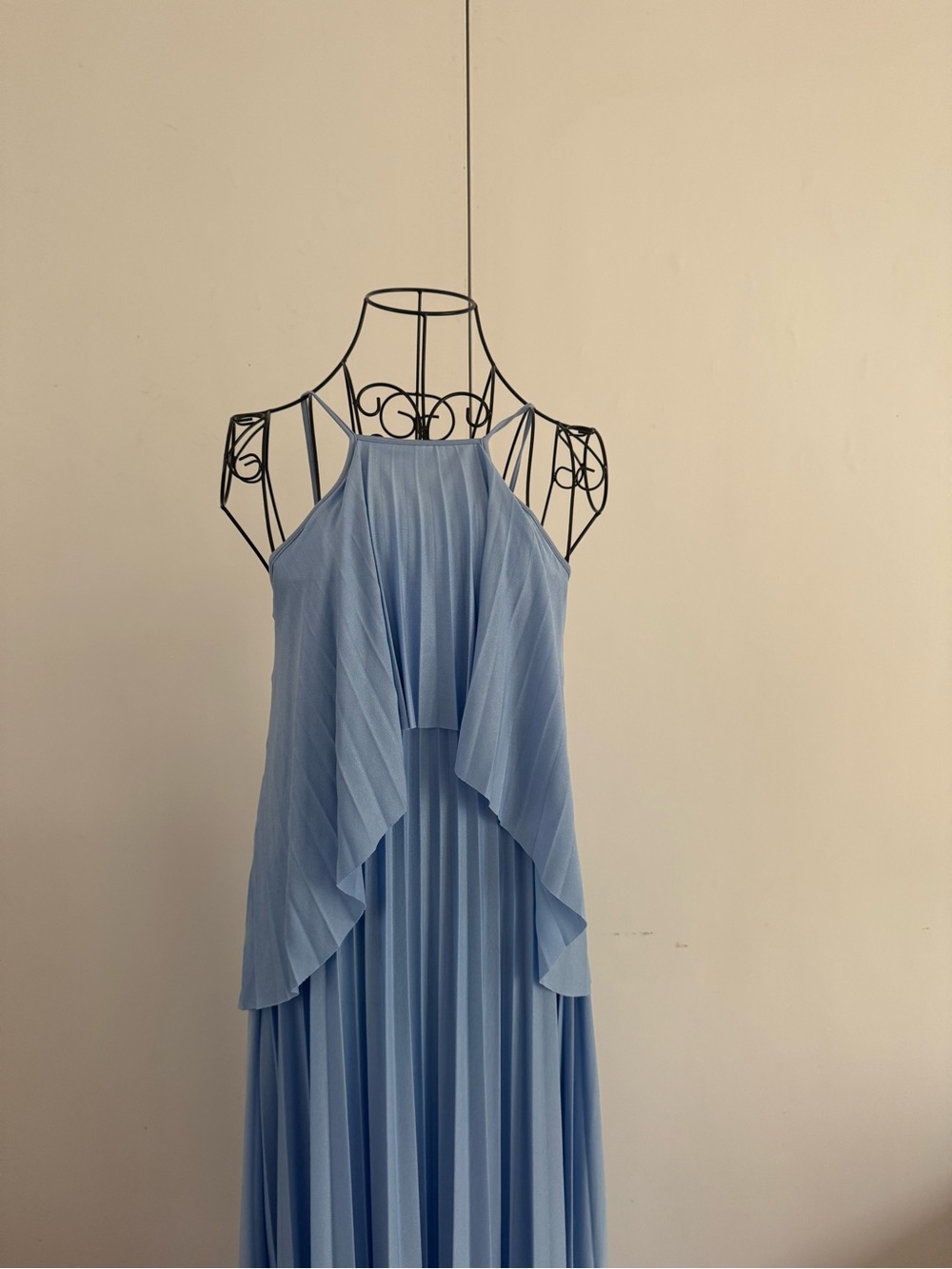 NWT ASOS Light Sky Blue Pleated Maxi Influencer Dress with Cascade Overlay Sz 0 - Picture 4 of 11